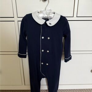 Ralph Lauren Navy Blue Footie with White Accents